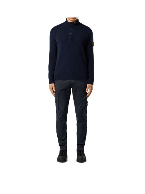 LAMBSWOOL Stone Island Maglione con zip corta e dettagli in feltro Stone Island | K2S155100040S00A3V0020 NAVY BLUE N